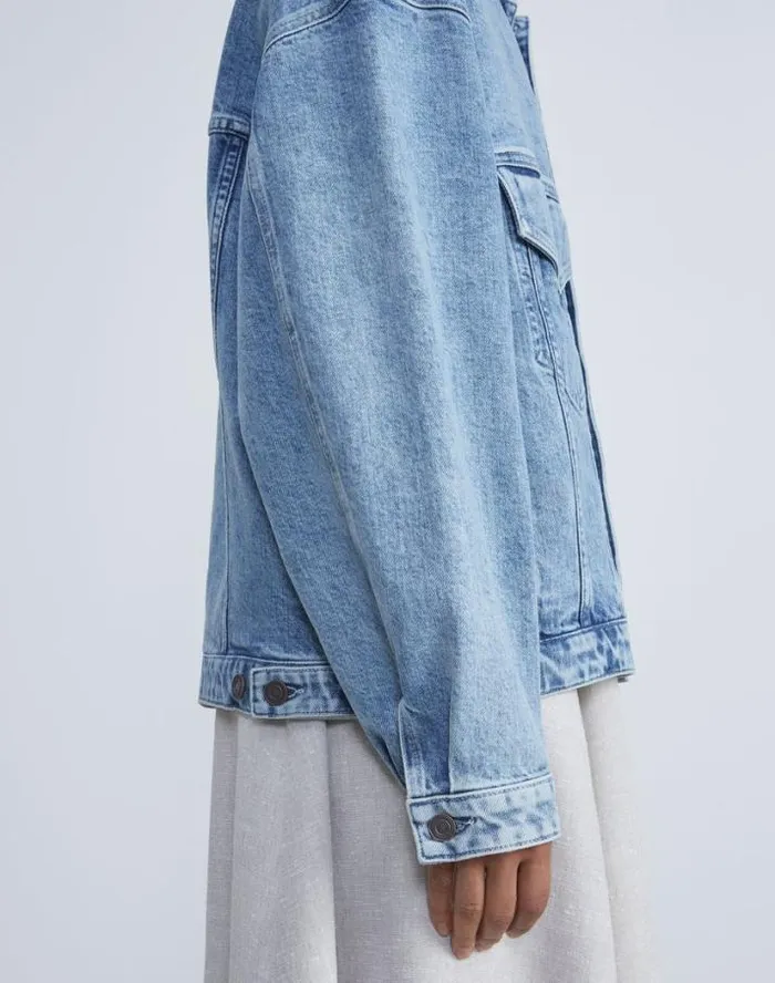 Lafayette 148 New York L148 Denim Oversized Jacket Stonewash Blue Ready To Wear Jackets and Blazers