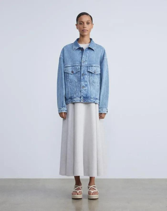 Lafayette 148 New York L148 Denim Oversized Jacket Stonewash Blue Ready To Wear Jackets and Blazers