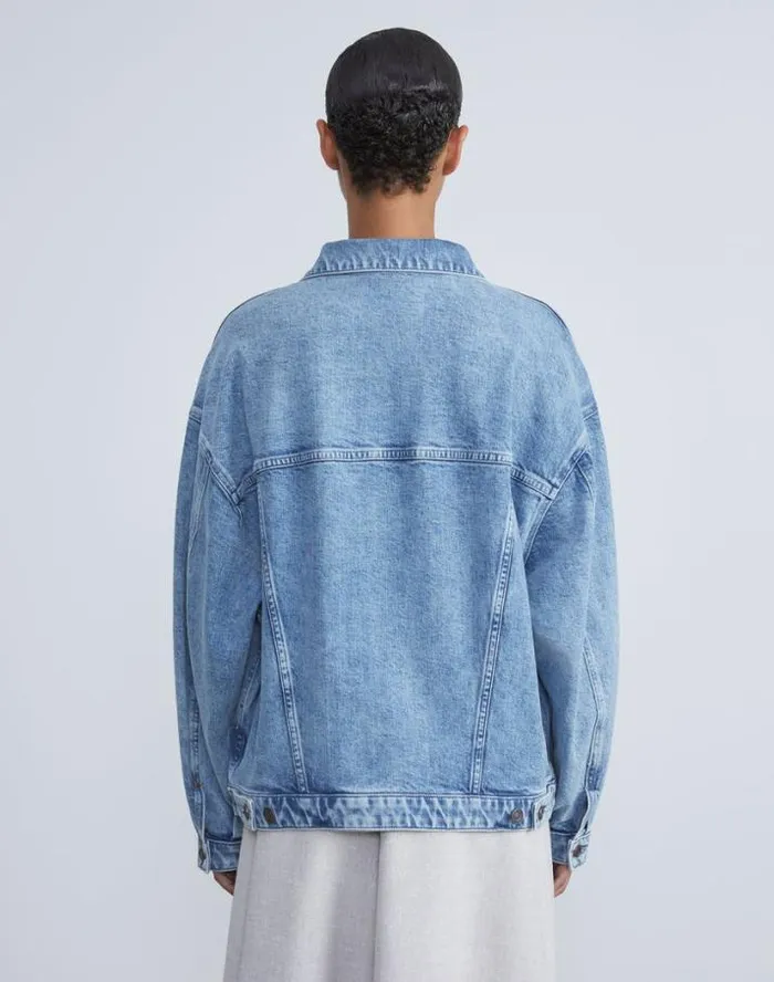 Lafayette 148 New York L148 Denim Oversized Jacket Stonewash Blue Ready To Wear Jackets and Blazers