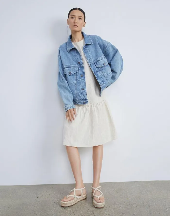 Lafayette 148 New York L148 Denim Oversized Jacket Stonewash Blue Ready To Wear Jackets and Blazers