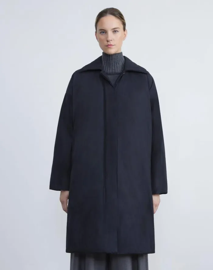 Lafayette 148 New York Micro Twill Quilted Down Oversized Coat Navy Ready To Wear Jackets and Blazers