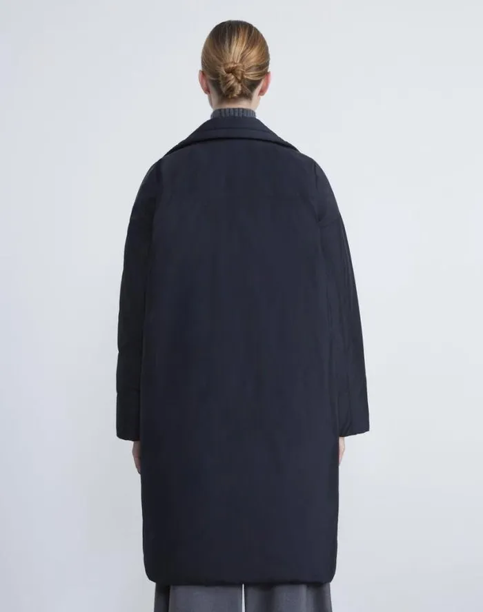 Lafayette 148 New York Micro Twill Quilted Down Oversized Coat Navy Ready To Wear Jackets and Blazers