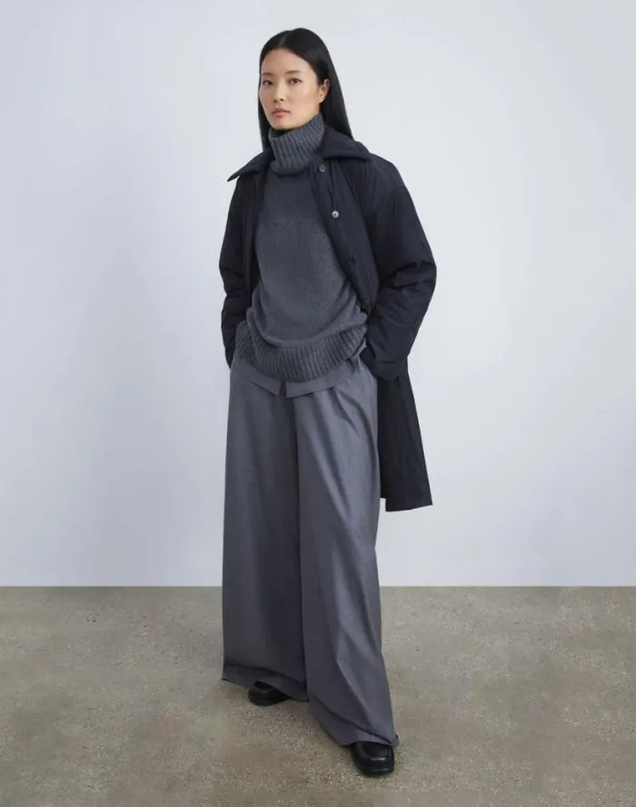 Lafayette 148 New York Micro Twill Quilted Down Oversized Coat Navy Ready To Wear Jackets and Blazers