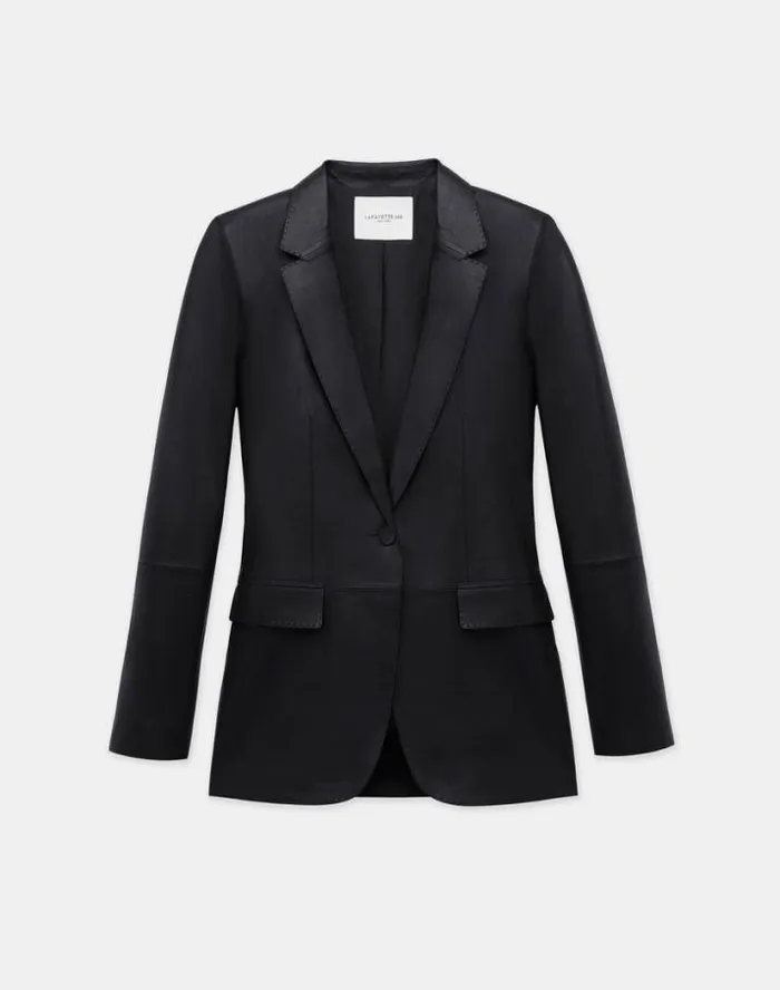 Lafayette 148 New York Nappa Leather Blazer Midnight Blue Ready To Wear Leathers and Suedes Lafayette 148 New York Nappa Leather Blazer Midnight Blue Ready To Wear Leathers and Suedes