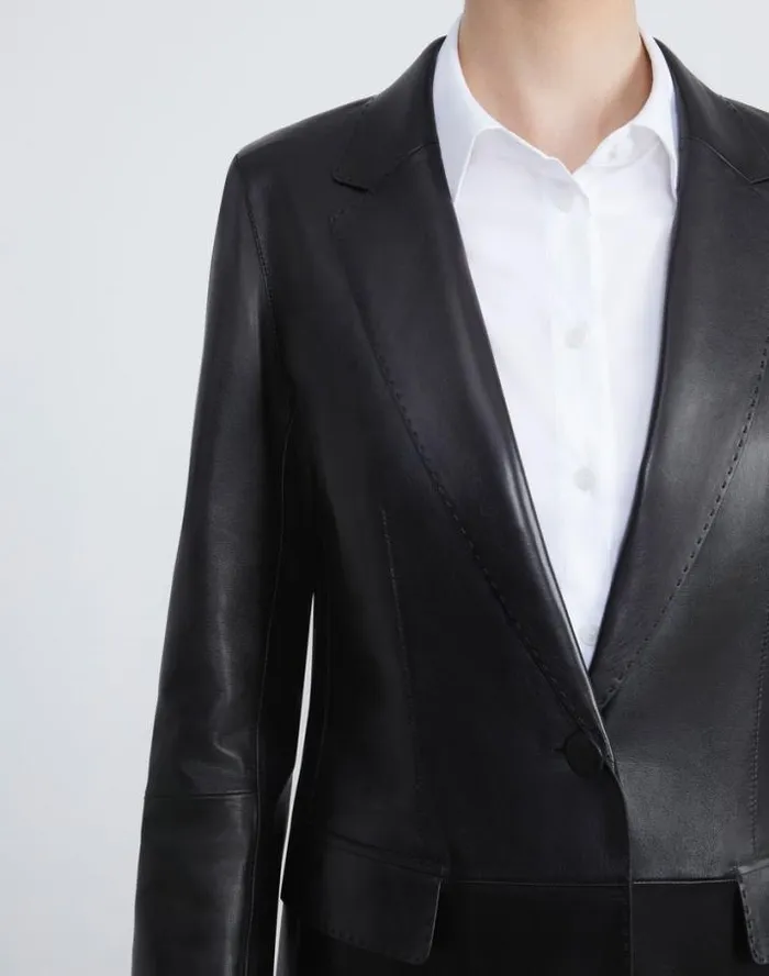 Lafayette 148 New York Nappa Leather Blazer Midnight Blue Ready To Wear Leathers and Suedes