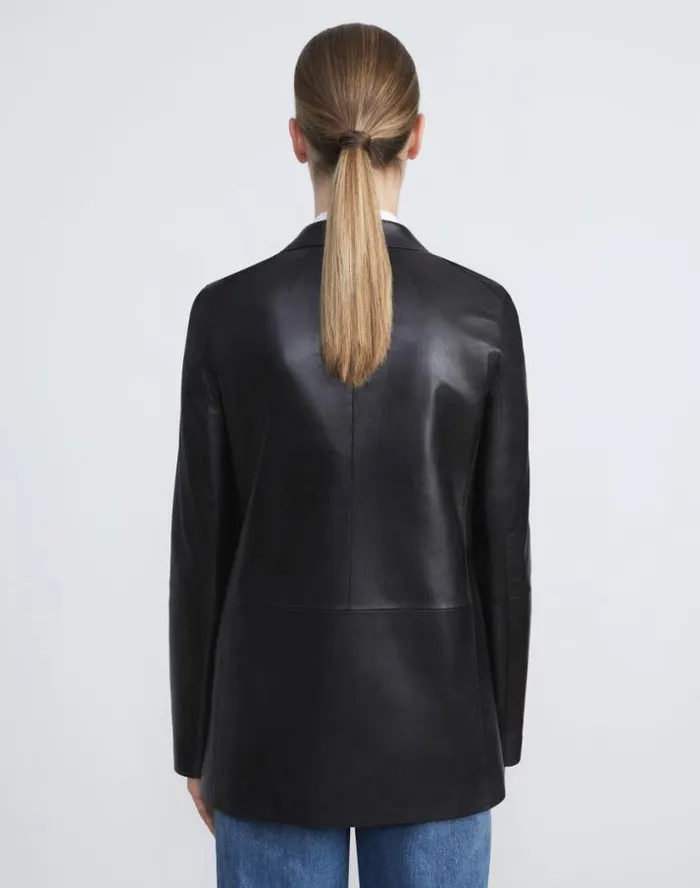 Lafayette 148 New York Nappa Leather Blazer Midnight Blue Ready To Wear Leathers and Suedes