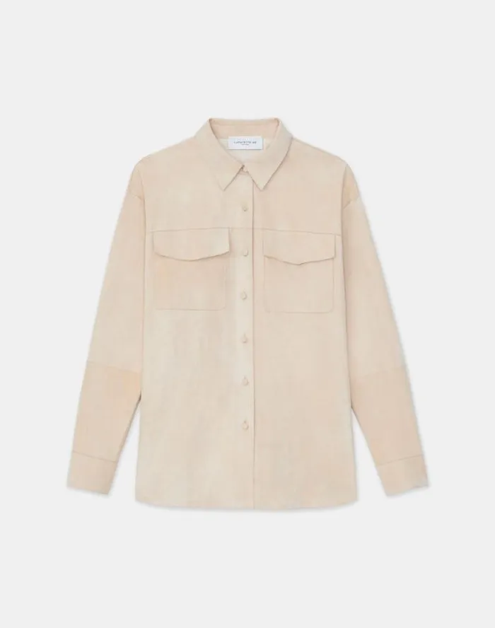 Lafayette 148 New York Paperfine Suede Shirt Jacket Dune Ready To Wear Leathers and Suedes Lafayette 148 New York Paperfine Suede Shirt Jacket Dune Ready To Wear Leathers and Suedes