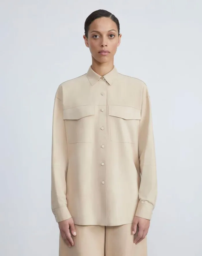 Lafayette 148 New York Paperfine Suede Shirt Jacket Dune Ready To Wear Leathers and Suedes
