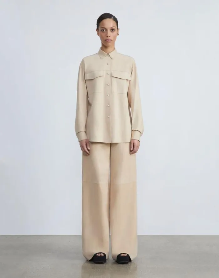 Lafayette 148 New York Paperfine Suede Shirt Jacket Dune Ready To Wear Leathers and Suedes