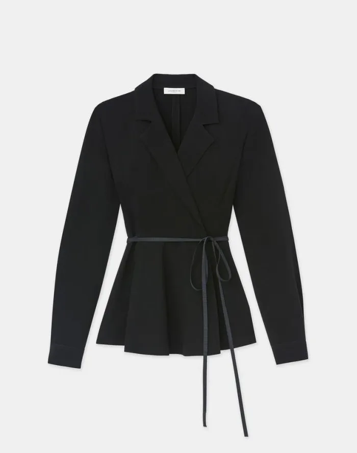 Lafayette 148 New York Responsible Finesse Crepe Wrap Blouse Black Ready To Wear Blouses and Shirts Lafayette 148 New York Responsible Finesse Crepe Wrap Blouse Black Ready To Wear Blouses and Shirts