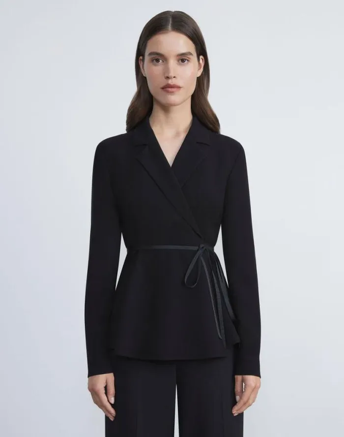 Lafayette 148 New York Responsible Finesse Crepe Wrap Blouse Black Ready To Wear Blouses and Shirts