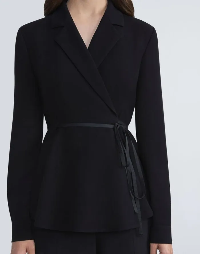Lafayette 148 New York Responsible Finesse Crepe Wrap Blouse Black Ready To Wear Blouses and Shirts