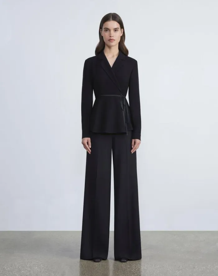 Lafayette 148 New York Responsible Finesse Crepe Wrap Blouse Black Ready To Wear Blouses and Shirts