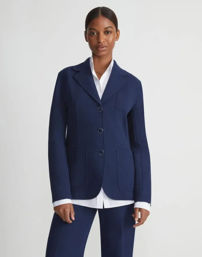 Lafayette 148 New York Responsible Wool Nouveau Crepe Chore Jacket Midnight Blue Ready To Wear Jackets and Blazers