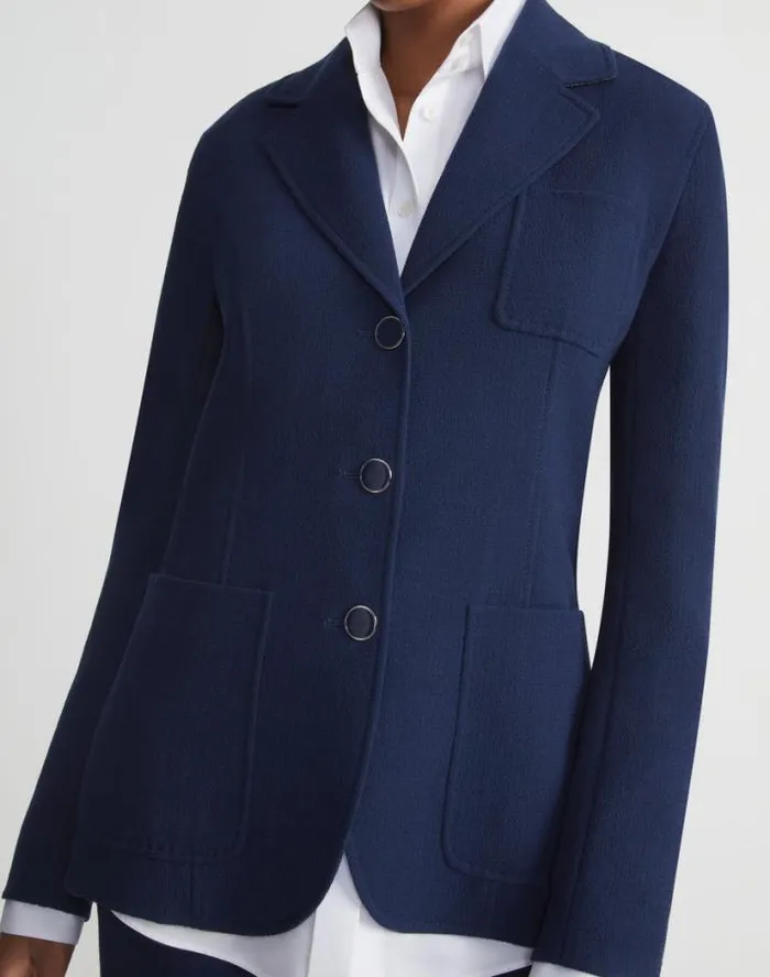 Lafayette 148 New York Responsible Wool Nouveau Crepe Chore Jacket Midnight Blue Ready To Wear Jackets and Blazers