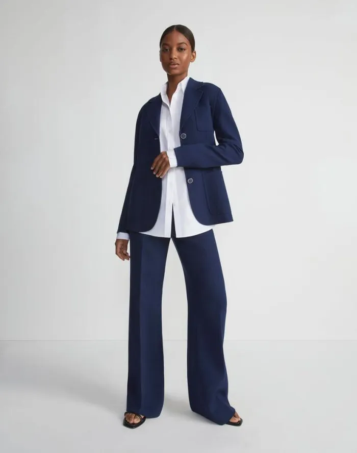 Lafayette 148 New York Responsible Wool Nouveau Crepe Chore Jacket Midnight Blue Ready To Wear Jackets and Blazers