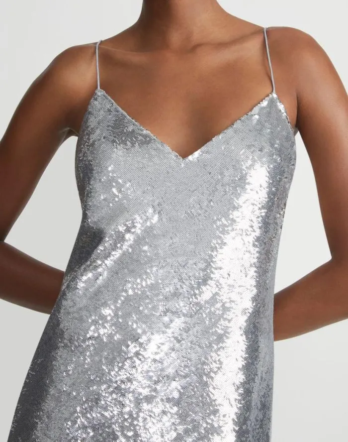 Lafayette 148 New York Sequin Chiffon Bias Gown Pale Grey Ready To Wear Dresses