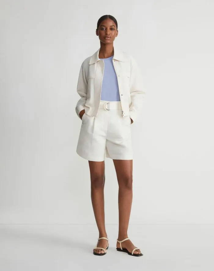 Lafayette 148 New York SilkLinen Tapered Bomber Jacket Alabaster Ready To Wear Jackets and Blazers