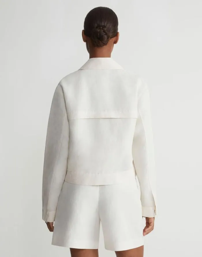 Lafayette 148 New York SilkLinen Tapered Bomber Jacket Alabaster Ready To Wear Jackets and Blazers