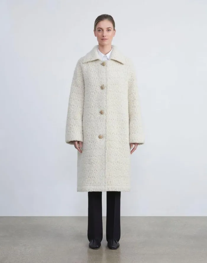 Lafayette 148 New York WoolCotton Boucl Oversized Coat Buff Multi Ready To Wear Jackets and Blazers