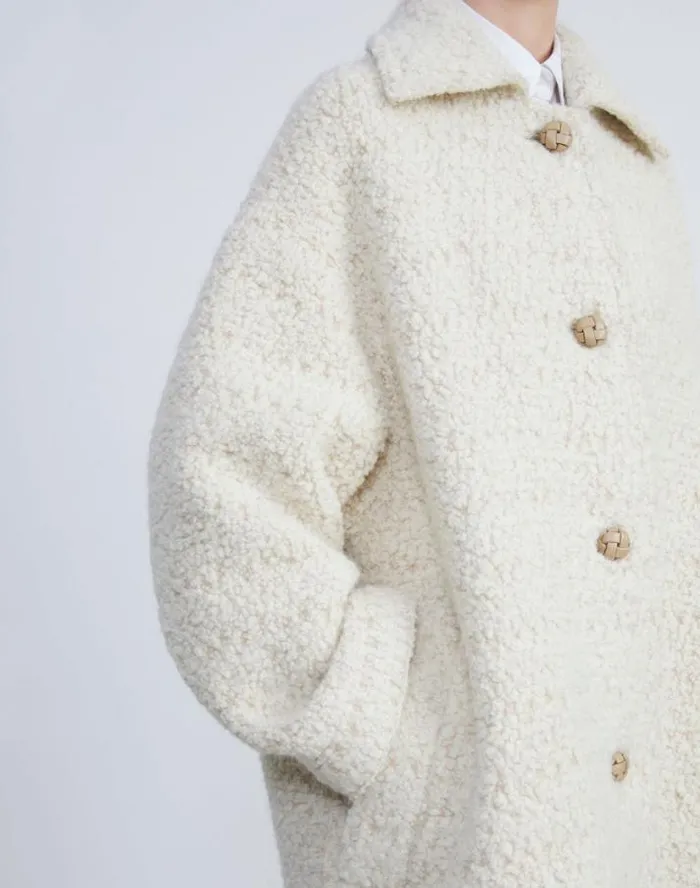 Lafayette 148 New York WoolCotton Boucl Oversized Coat Buff Multi Ready To Wear Jackets and Blazers