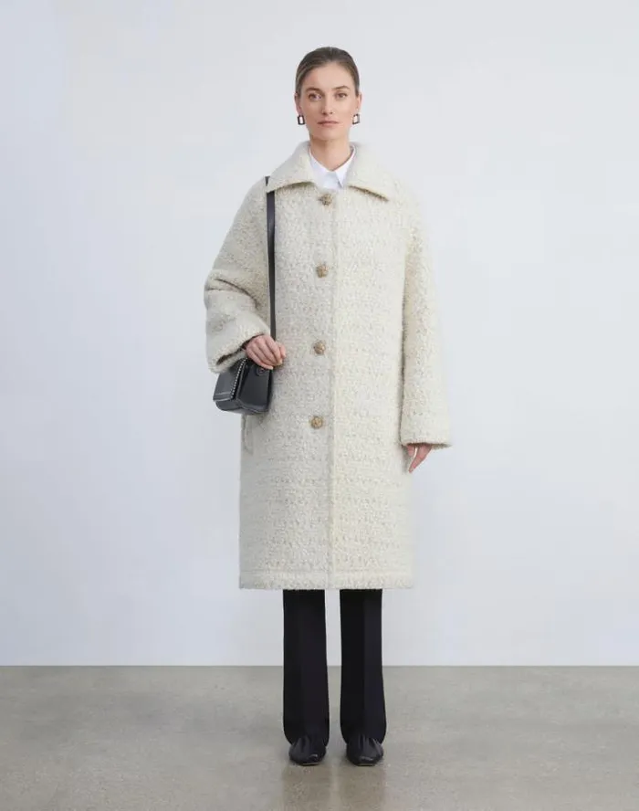 Lafayette 148 New York WoolCotton Boucl Oversized Coat Buff Multi Ready To Wear Jackets and Blazers