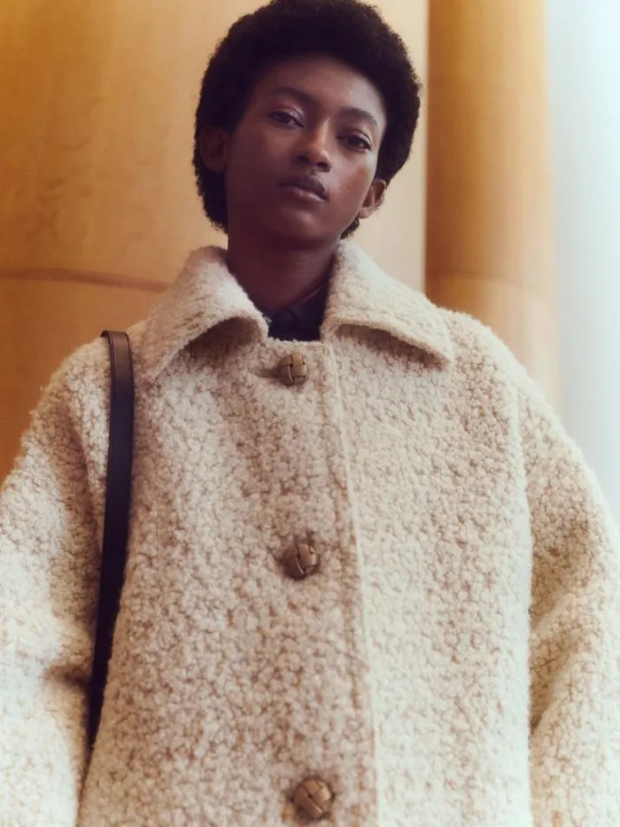 Lafayette 148 New York WoolCotton Boucl Oversized Coat Buff Multi Ready To Wear Jackets and Blazers