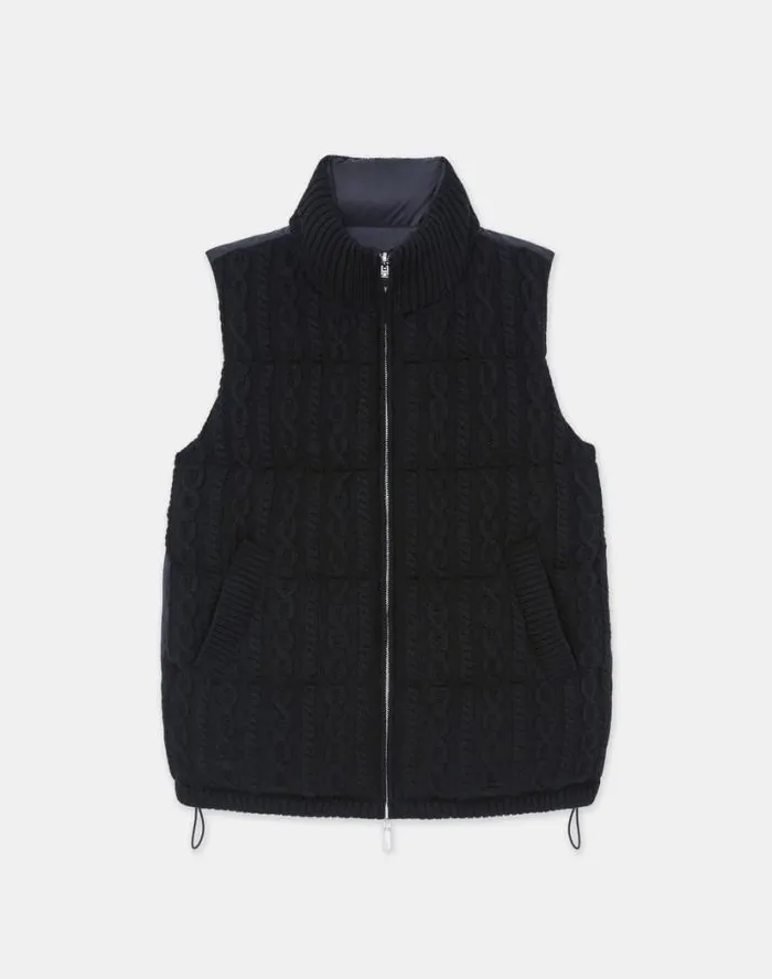 Lafayette 148 New York Wool Knit and Quilted Down Reversible Vest Black Ready To Wear Jackets and Blazers