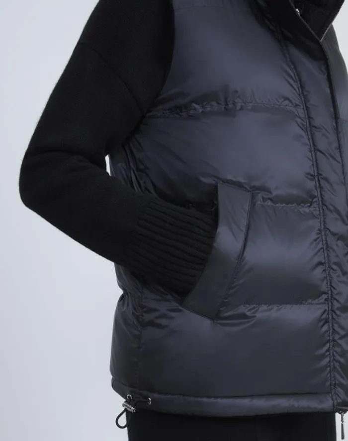 Lafayette 148 New York Wool Knit and Quilted Down Reversible Vest Black Ready To Wear Jackets and Blazers