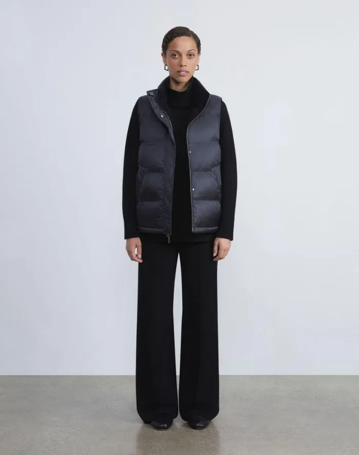 Lafayette 148 New York Wool Knit and Quilted Down Reversible Vest Black Ready To Wear Jackets and Blazers
