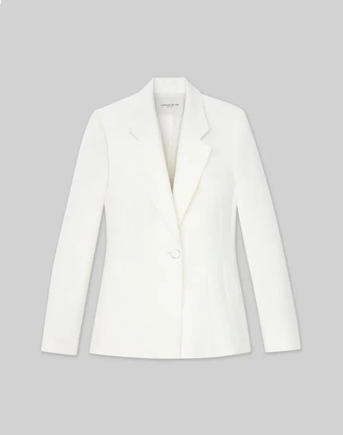 Lafayette 148 New York WoolSilk Crepe Single Button Blazer Cloud Ready To Wear Jackets and Blazers Lafayette 148 New York WoolSilk Crepe Single Button Blazer Cloud Ready To Wear Jackets and Blazers