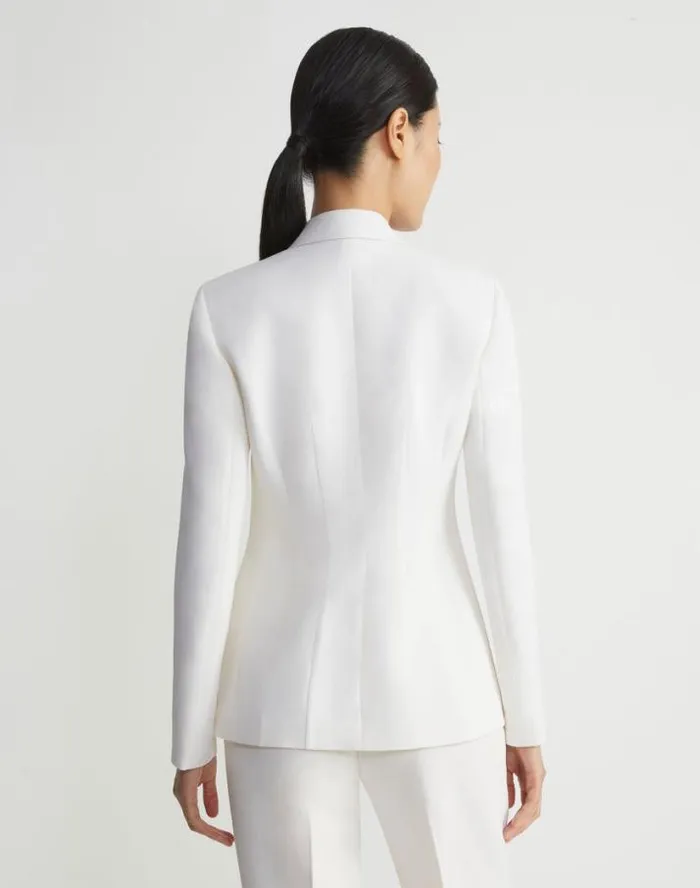 Lafayette 148 New York WoolSilk Crepe Single Button Blazer Cloud Ready To Wear Jackets and Blazers
