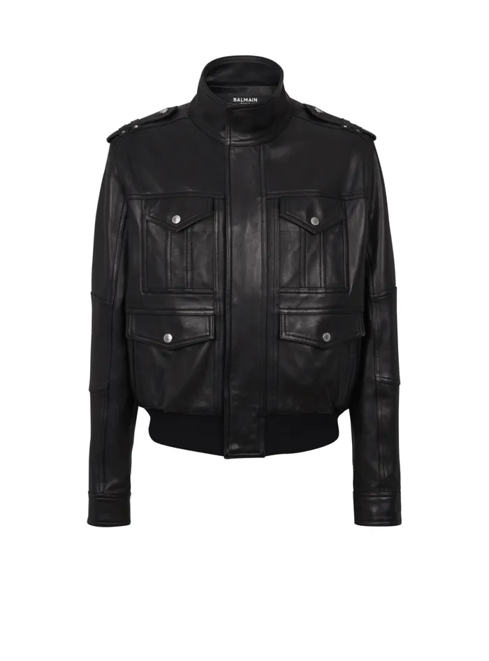 Lambskin Leather Jacket With 4 Pockets Black Men Balmain Outerwear