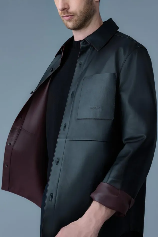 Leather Jackets Men Mackage REMINGTON Twotone Colored Leather Overshirt Blackgarnet Leather Jackets Men Mackage REMINGTON Twotone Colored Leather Overshirt Blackgarnet