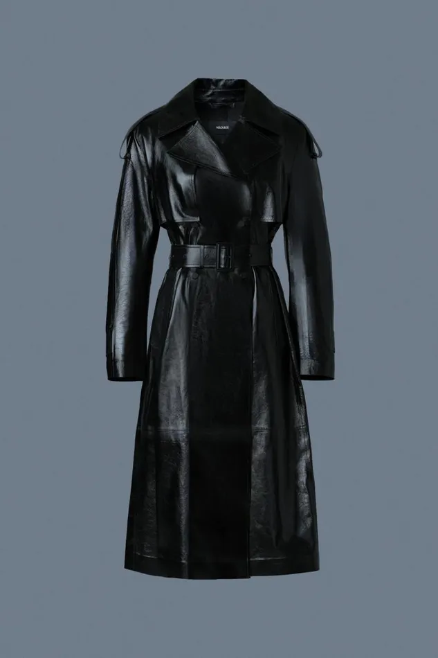 Leather Jackets Women Mackage CARMELA Leather Trench With Belt Black
