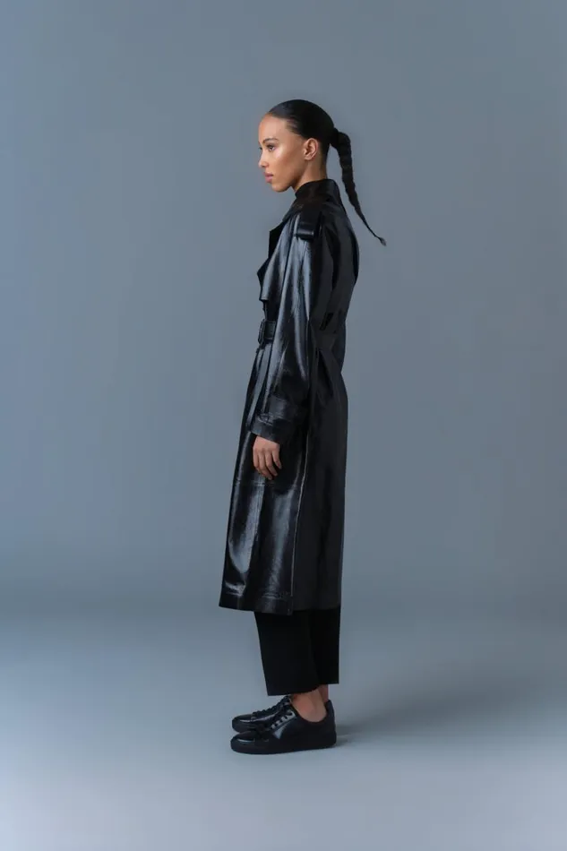 Leather Jackets Women Mackage CARMELA Leather Trench With Belt Black