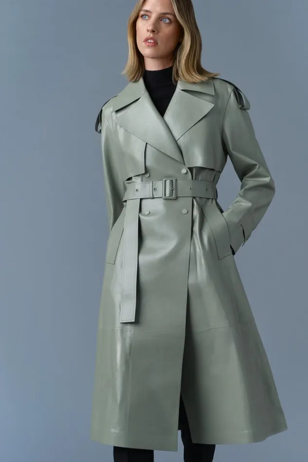 Leather Jackets Women Mackage CARMELA Leather Trench With Belt Black