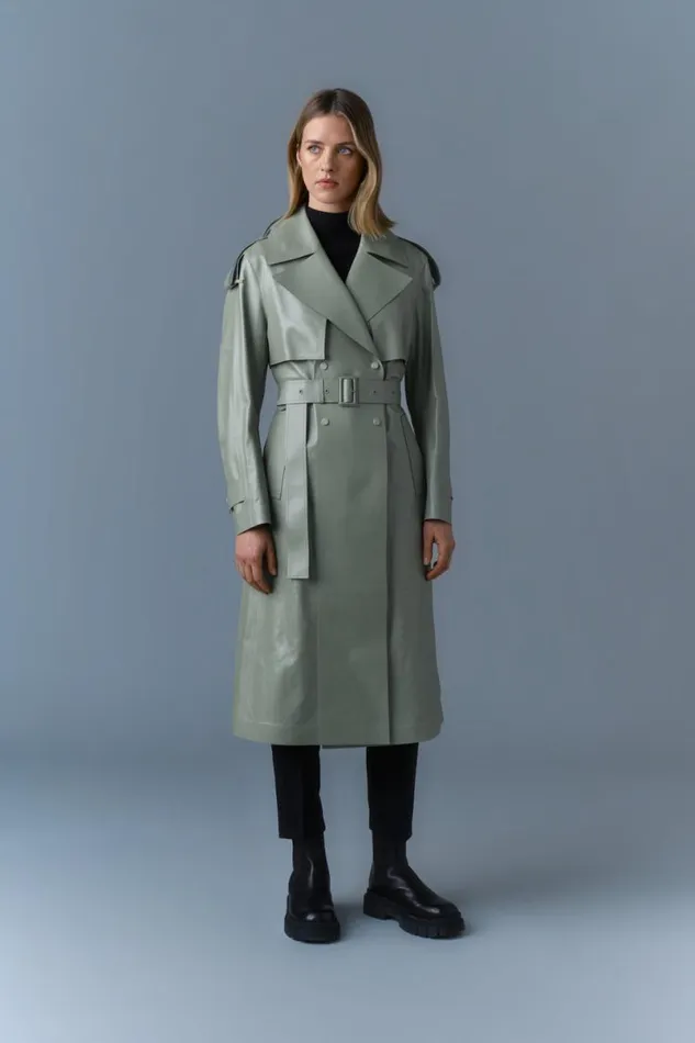Leather Jackets Women Mackage CARMELA Leather Trench With Belt Black
