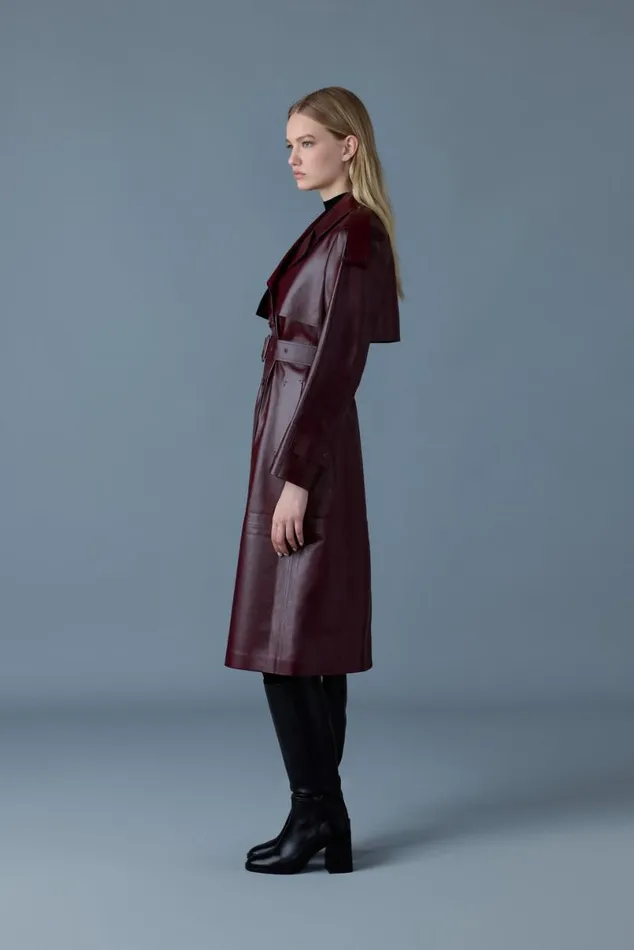 Leather Jackets Women Mackage CARMELA Leather Trench With Belt Black