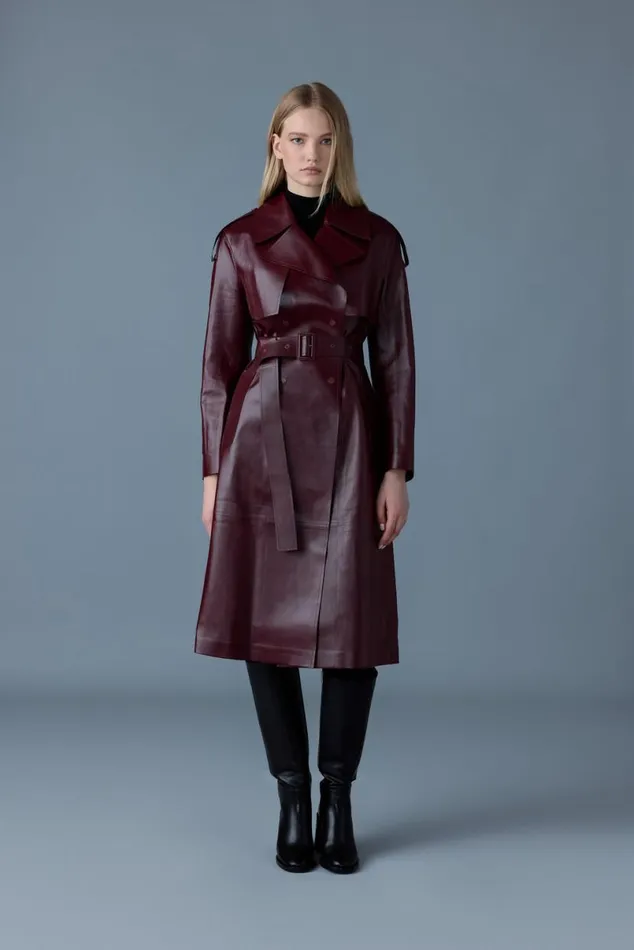 Leather Jackets Women Mackage CARMELA Leather Trench With Belt Black