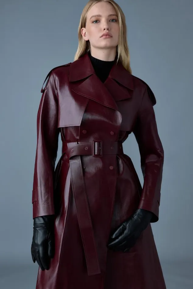 Leather Jackets Women Mackage CARMELA Leather Trench With Belt Black