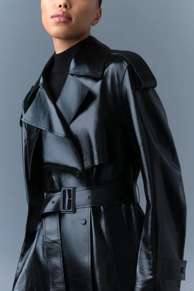 Leather Jackets Women Mackage CARMELA Leather Trench With Belt Black