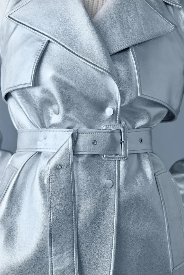 Leather Jackets Women Mackage CARMELAM Metallic Laminate Leather Trench Silver Leather Jackets Women Mackage CARMELAM Metallic Laminate Leather Trench Silver