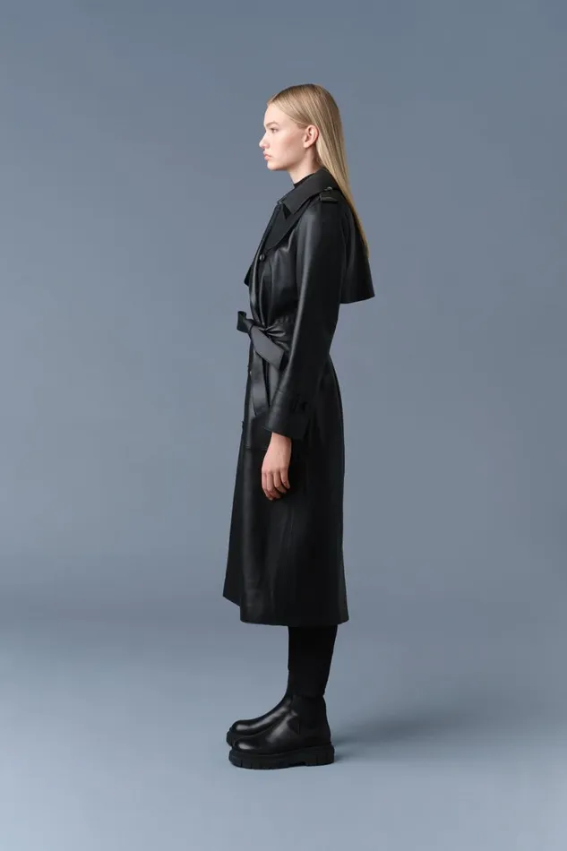 Leather Jackets Women Mackage GAELV Maxi Leather Trench Coat Black Leather Jackets Women Mackage GAELV Maxi Leather Trench Coat Black