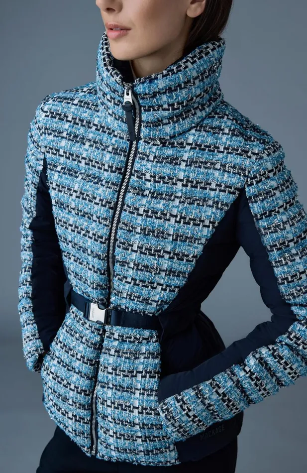 Light Down Jackets Women Mackage EVITATW Mix Media Light Down Tweed Jacket Sky Blue Multi Light Down Jackets Women Mackage EVITATW Mix Media Light Down Tweed Jacket Sky Blue Multi