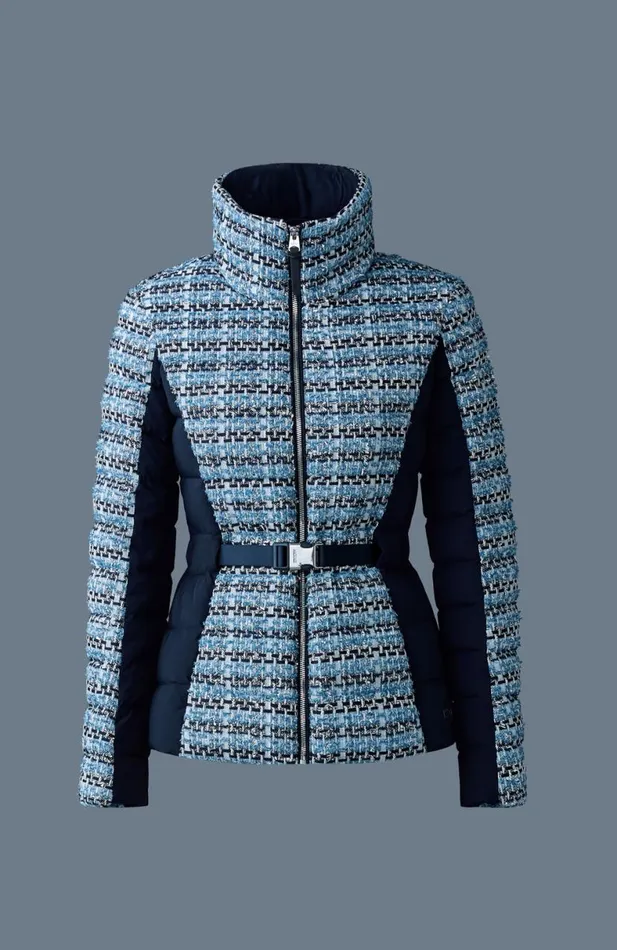 Light Down Jackets Women Mackage EVITATW Mix Media Light Down Tweed Jacket Sky Blue Multi Light Down Jackets Women Mackage EVITATW Mix Media Light Down Tweed Jacket Sky Blue Multi