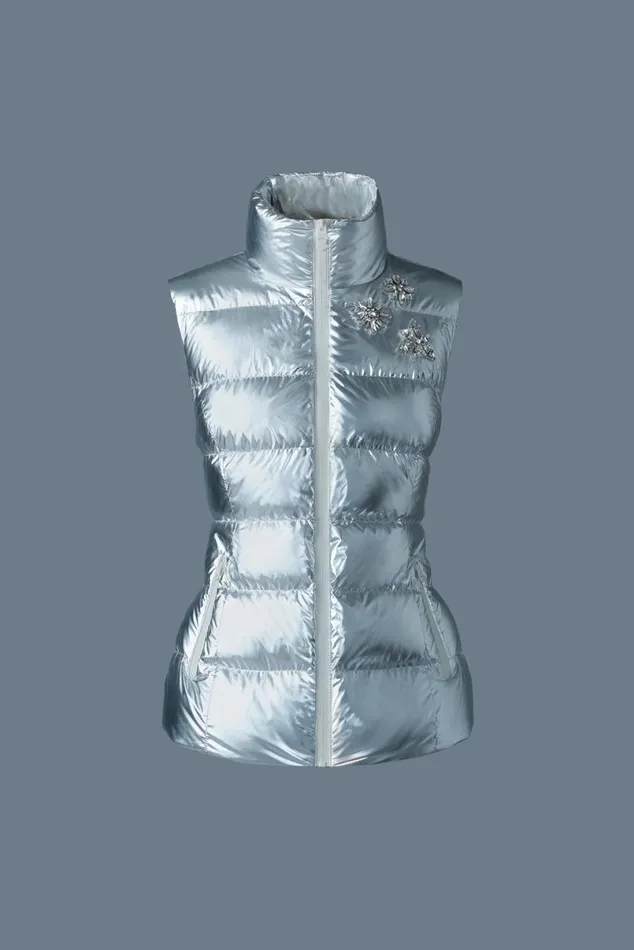 Light Down Jackets Women Mackage GISELAMSF Metallic Laminate Snowflake Down Vest Silver Light Down Jackets Women Mackage GISELAMSF Metallic Laminate Snowflake Down Vest Silver