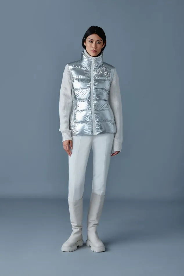 Light Down Jackets Women Mackage GISELAMSF Metallic Laminate Snowflake Down Vest Silver Light Down Jackets Women Mackage GISELAMSF Metallic Laminate Snowflake Down Vest Silver