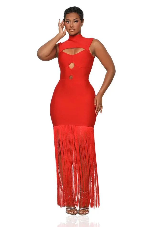 Lilly039s Kloset Dresses Women Ball Me Out Fringe Bandage Dress Red