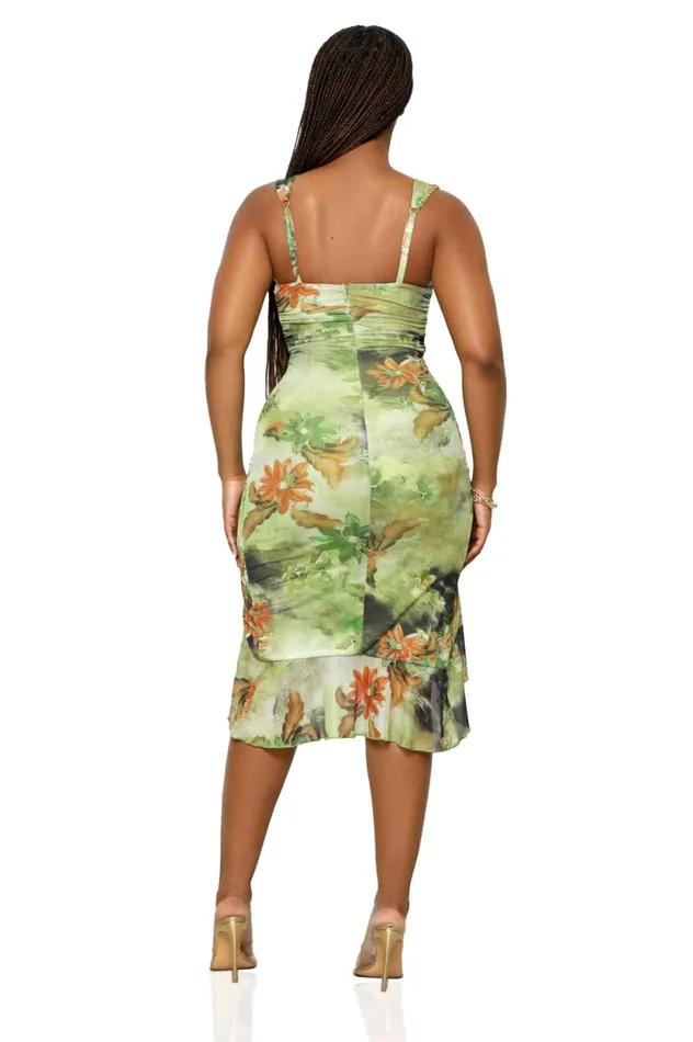 Lilly039s Kloset Dresses Women Forest Flowers High Slit Dress Green MultiFINAL SALE